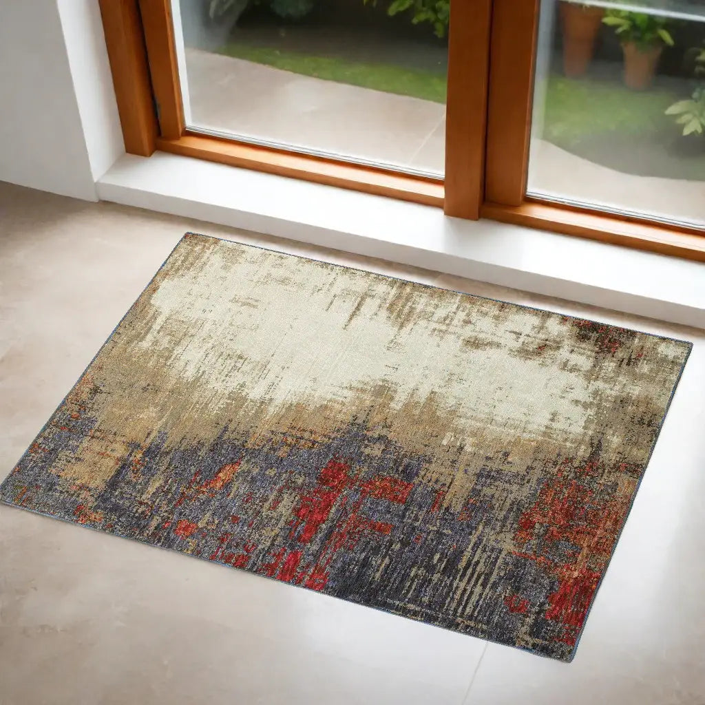 2' X 3' Blue and Beige Abstract Power Loom Area Rug - Homeroots - Flyclothing LLC