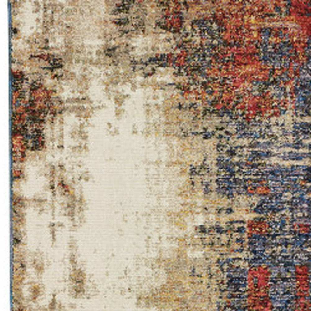 8' Runner Blue and Beige Abstract Power Loom Runner Rug - Homeroots - Flyclothing LLC