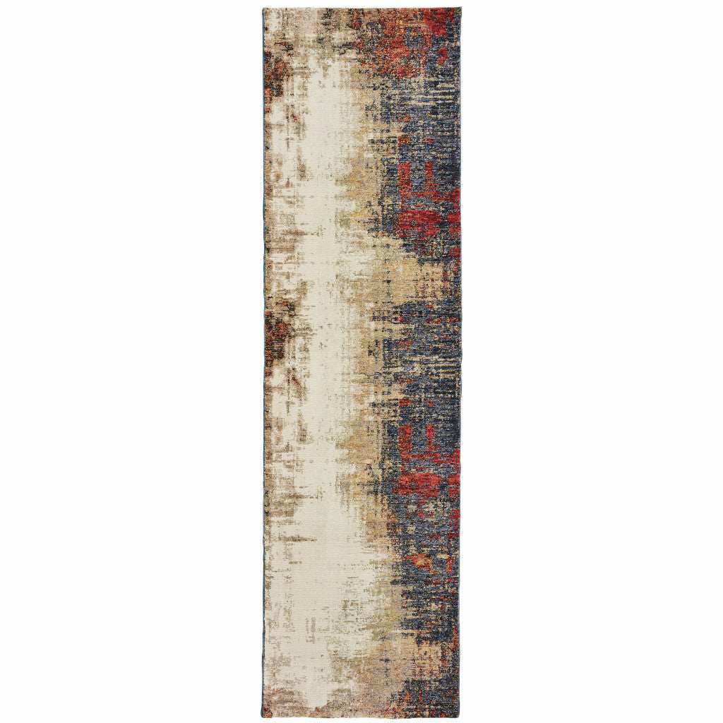 12' Runner Blue and Ivory Abstract Power Loom Runner Rug - Homeroots - Flyclothing LLC