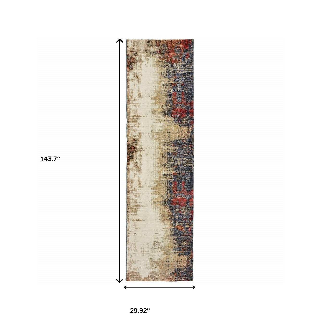 12' Runner Blue and Ivory Abstract Power Loom Runner Rug - Homeroots - Flyclothing LLC