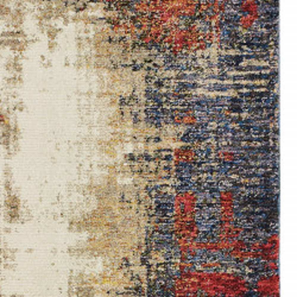 12' Runner Blue and Ivory Abstract Power Loom Runner Rug - Homeroots - Flyclothing LLC