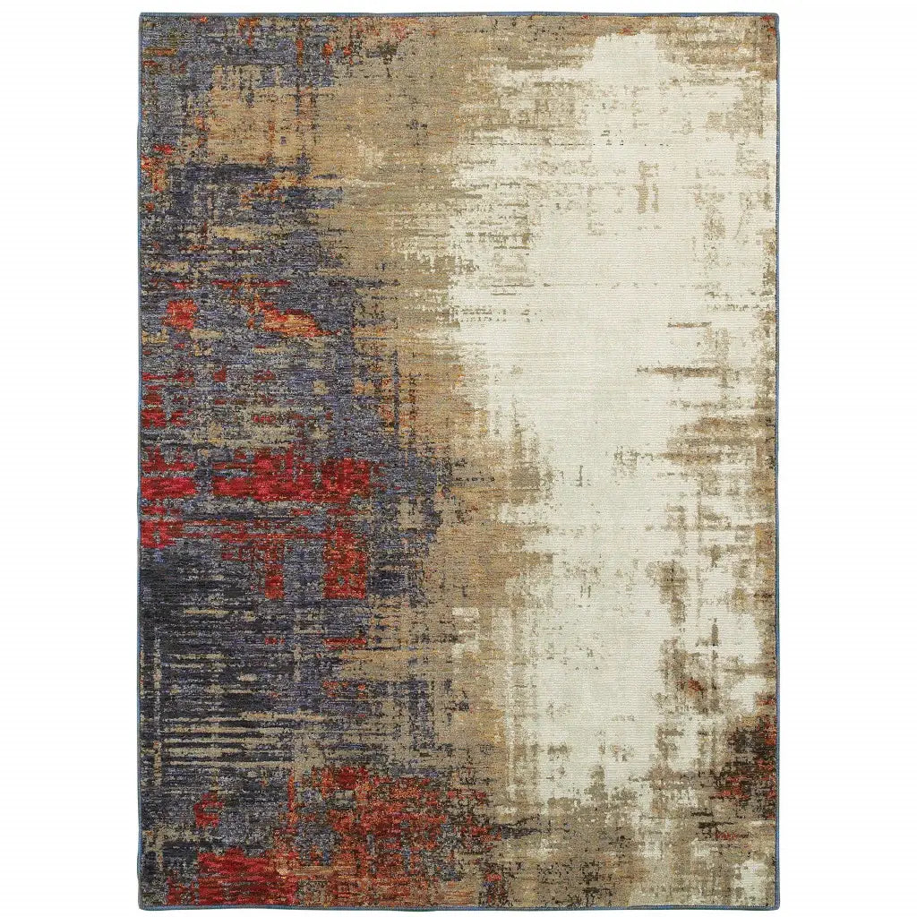 9' X 12' Blue and Beige Abstract Power Loom Area Rug - Homeroots - Flyclothing LLC