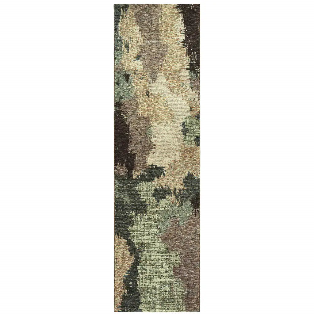 12' Runner Blue and Brown Abstract Power Loom Runner Rug - Homeroots - Flyclothing LLC