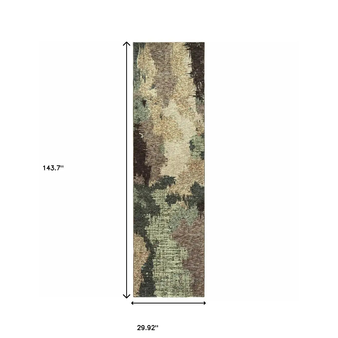 12' Runner Blue and Brown Abstract Power Loom Runner Rug - Homeroots - Flyclothing LLC