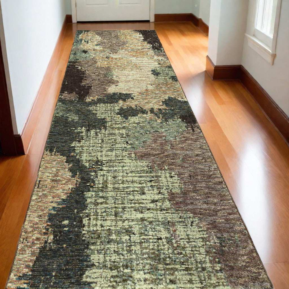 12' Runner Blue and Brown Abstract Power Loom Runner Rug - Homeroots - Flyclothing LLC