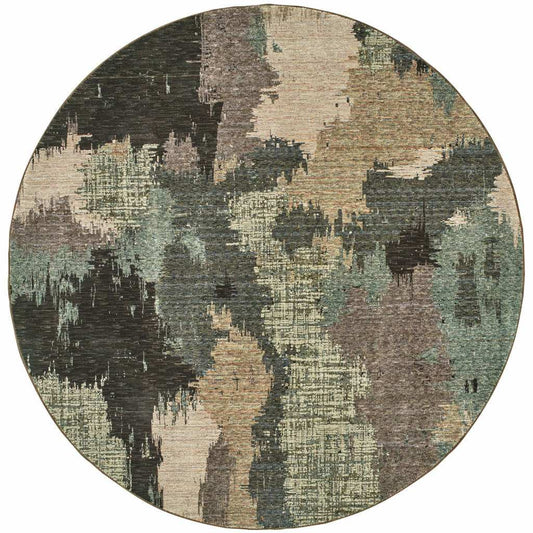 8' Blue and Ivory Round Abstract Power Loom Area Rug - Homeroots - Flyclothing LLC