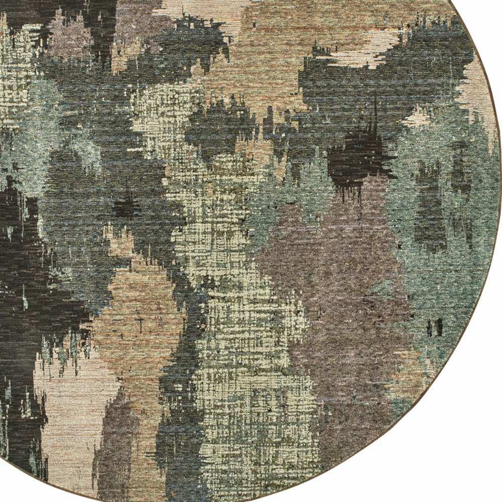 8' Blue and Ivory Round Abstract Power Loom Area Rug - Homeroots - Flyclothing LLC