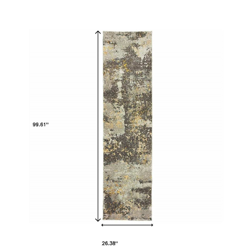 8' Runner Gray and Ivory Abstract Power Loom Runner Rug - Homeroots - Flyclothing LLC