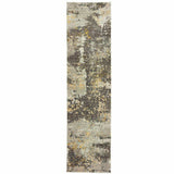 12' Runner Grey and Gold Abstract Power Loom Runner Rug - Homeroots