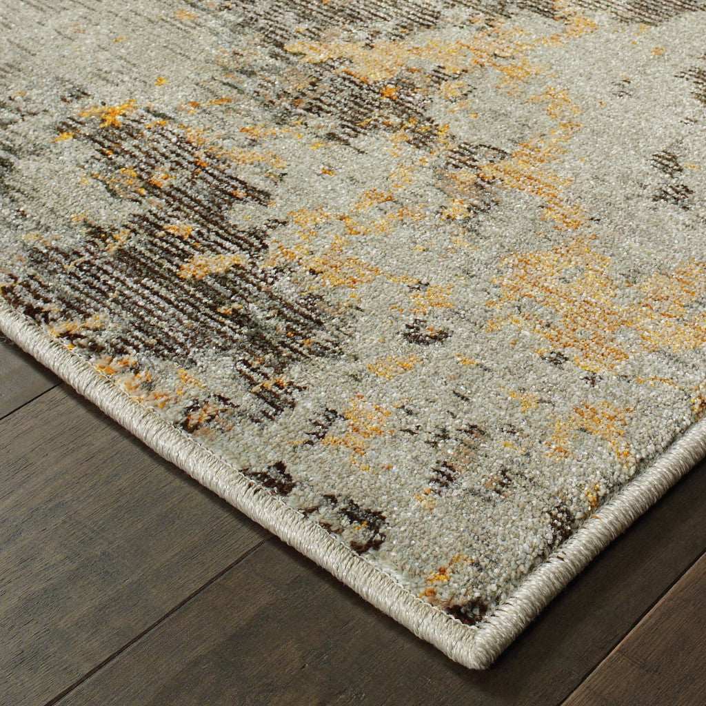 12' Runner Grey and Gold Abstract Power Loom Runner Rug - Homeroots - Flyclothing LLC