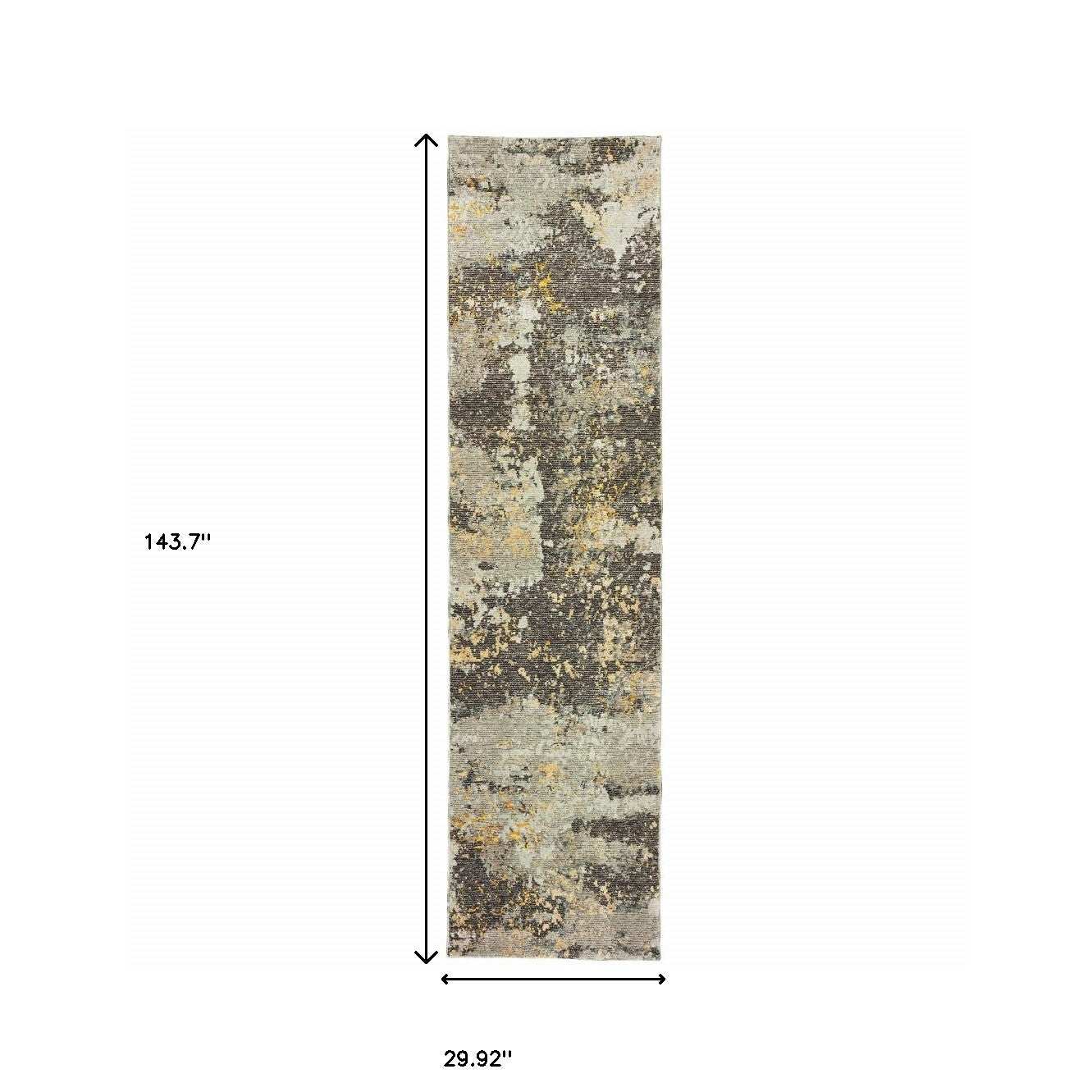 12' Runner Grey and Gold Abstract Power Loom Runner Rug - Homeroots - Flyclothing LLC
