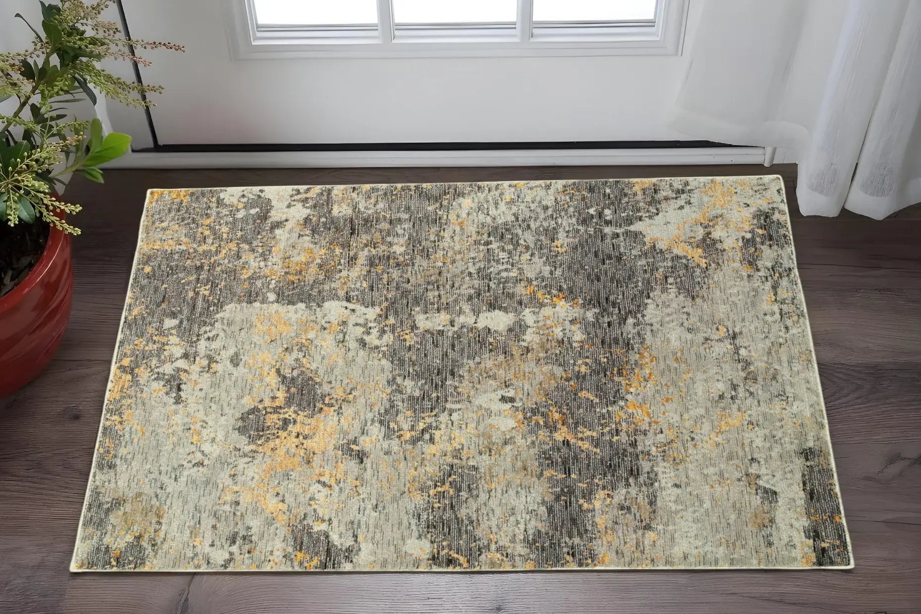 3' X 5' Gray and Ivory Abstract Power Loom Area Rug - Homeroots - Flyclothing LLC