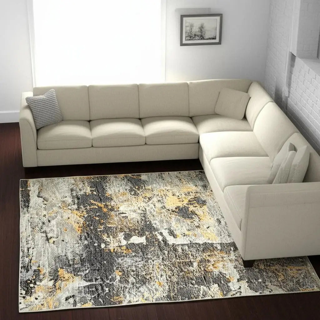 8' X 11' Gray and Ivory Abstract Power Loom Area Rug - Homeroots - Flyclothing LLC