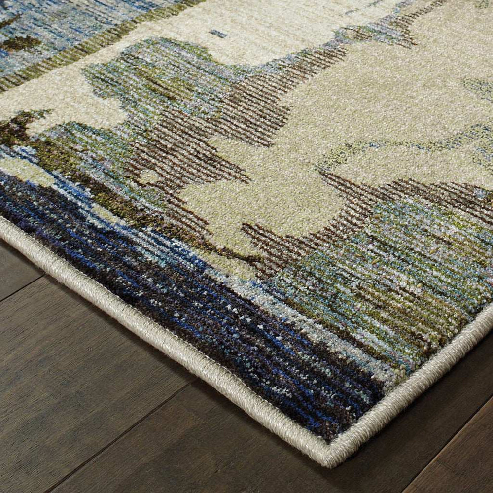 12' Runner Blue and Grey Abstract Power Loom Runner Rug - Homeroots - Flyclothing LLC