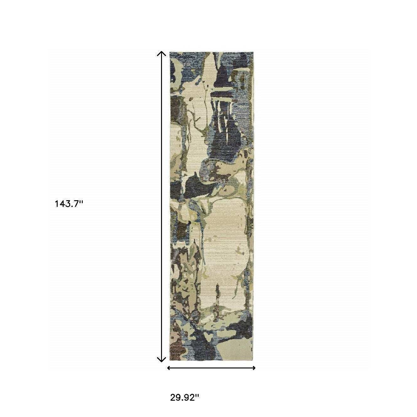 12' Runner Blue and Grey Abstract Power Loom Runner Rug - Homeroots - Flyclothing LLC