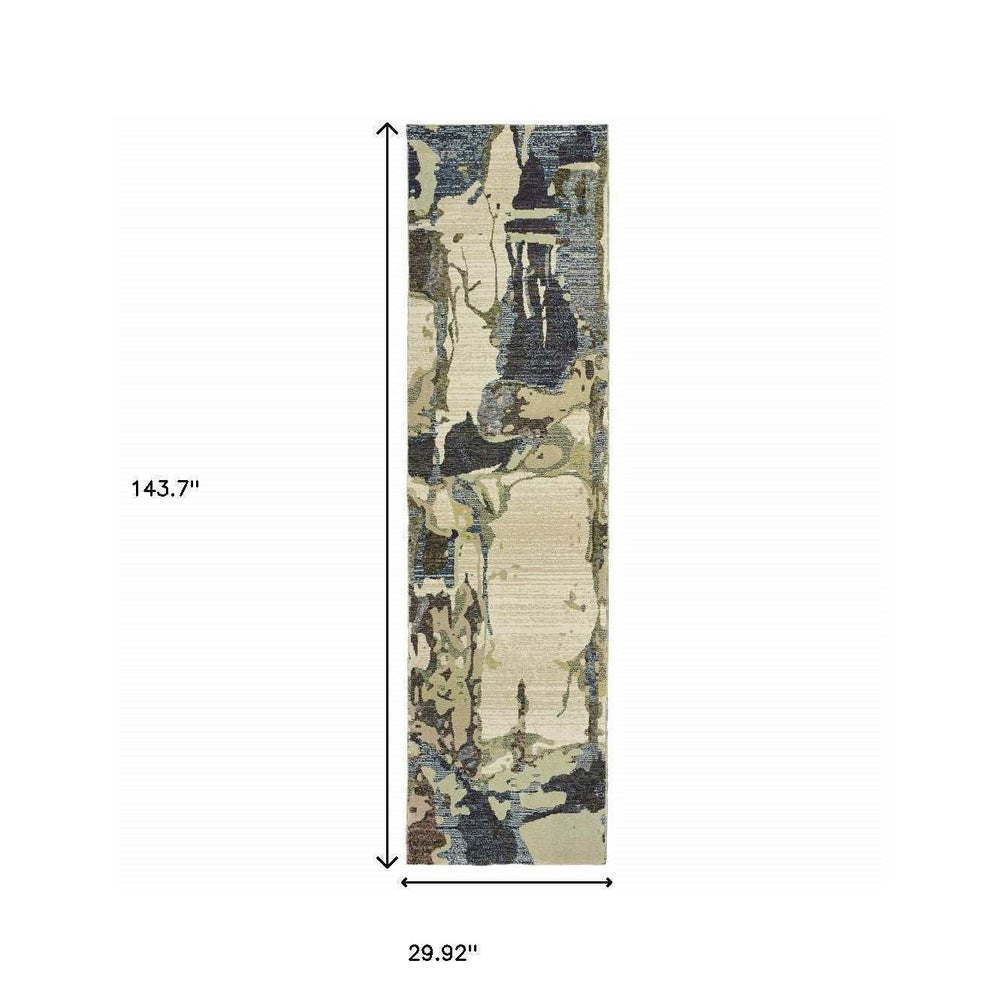 12' Runner Blue and Grey Abstract Power Loom Runner Rug - Homeroots - Flyclothing LLC