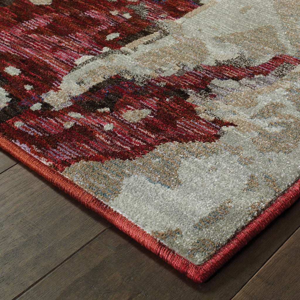 12' Runner Red and Beige Abstract Power Loom Runner Rug - Homeroots - Flyclothing LLC