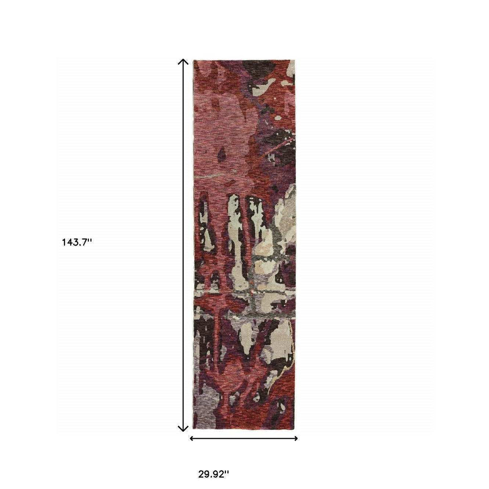 12' Runner Red and Beige Abstract Power Loom Runner Rug - Homeroots - Flyclothing LLC