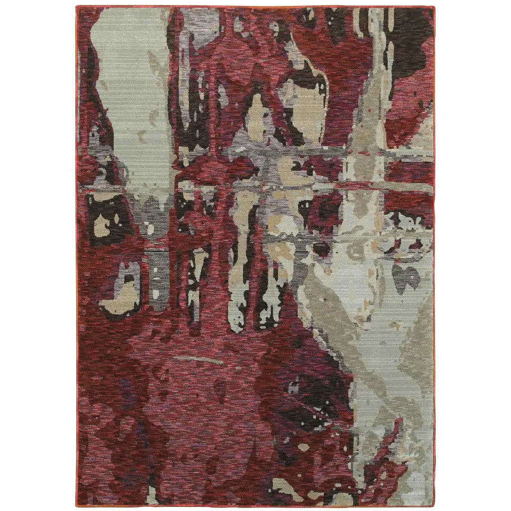 5' X 7' Red and Beige Abstract Power Loom Area Rug - Homeroots - Flyclothing LLC