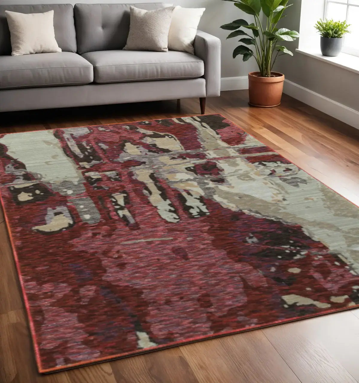 5' X 7' Red and Beige Abstract Power Loom Area Rug - Homeroots - Flyclothing LLC