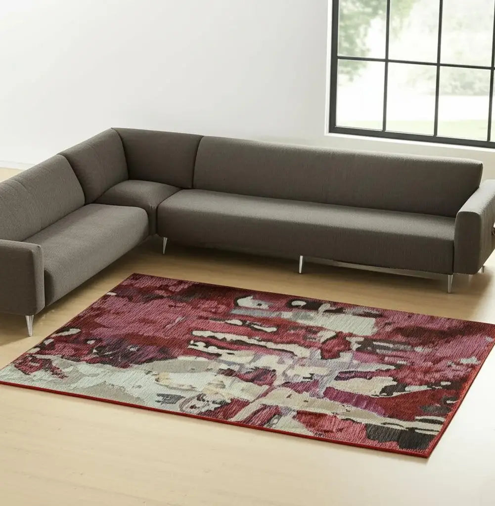 9' X 12' Red and Beige Abstract Power Loom Area Rug - Homeroots - Flyclothing LLC