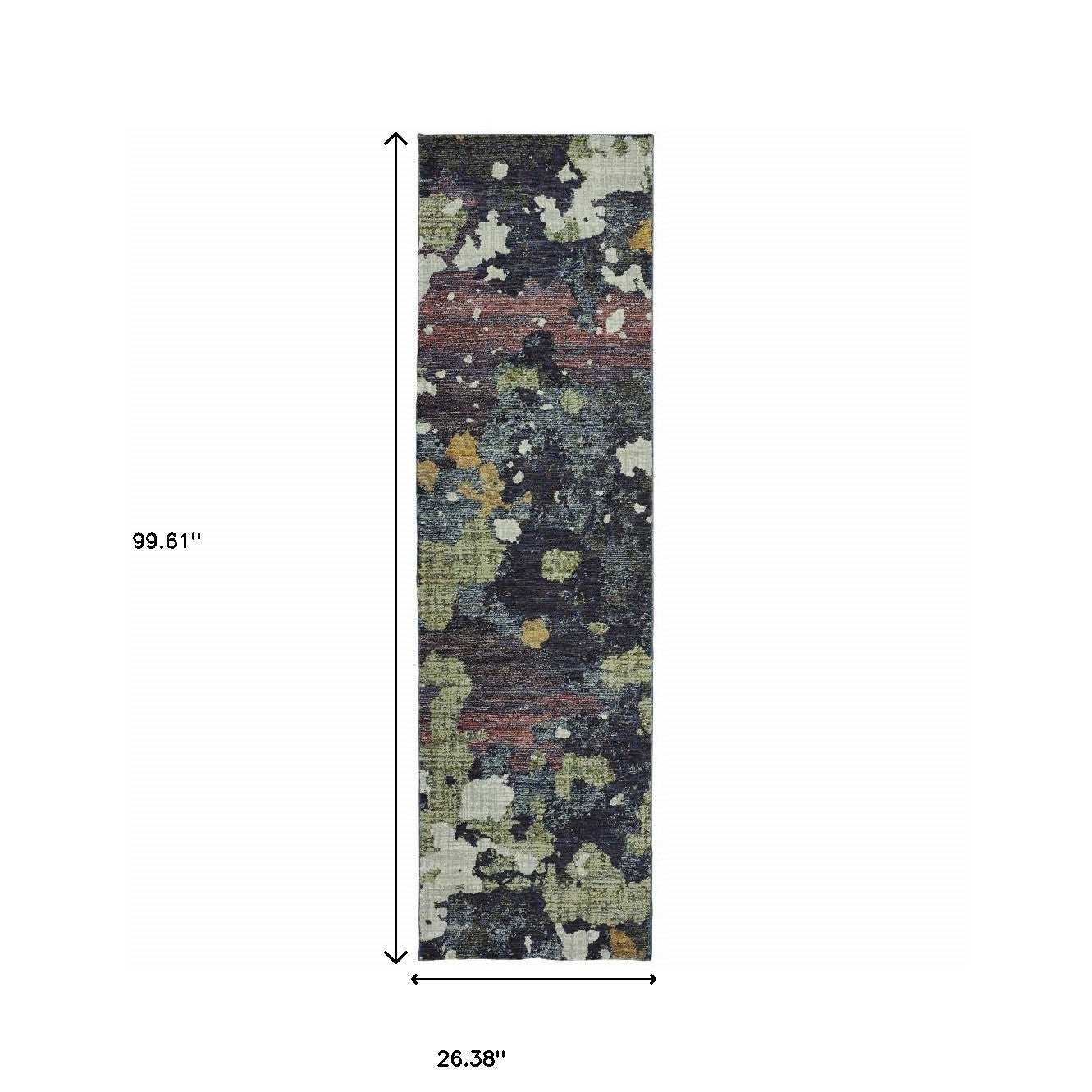 8' Runner Blue and Green Abstract Power Loom Runner Rug - Homeroots - Flyclothing LLC