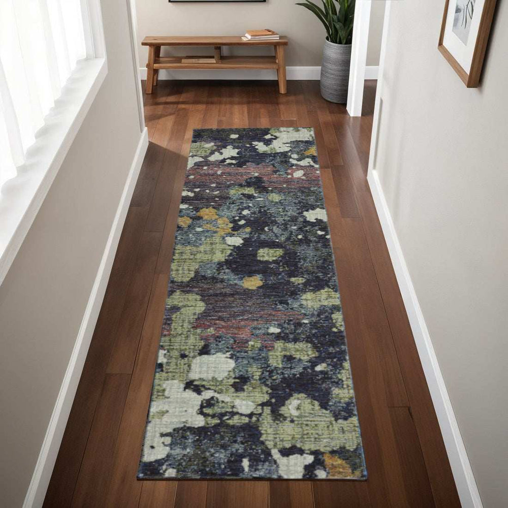 8' Runner Blue and Green Abstract Power Loom Runner Rug - Homeroots - Flyclothing LLC