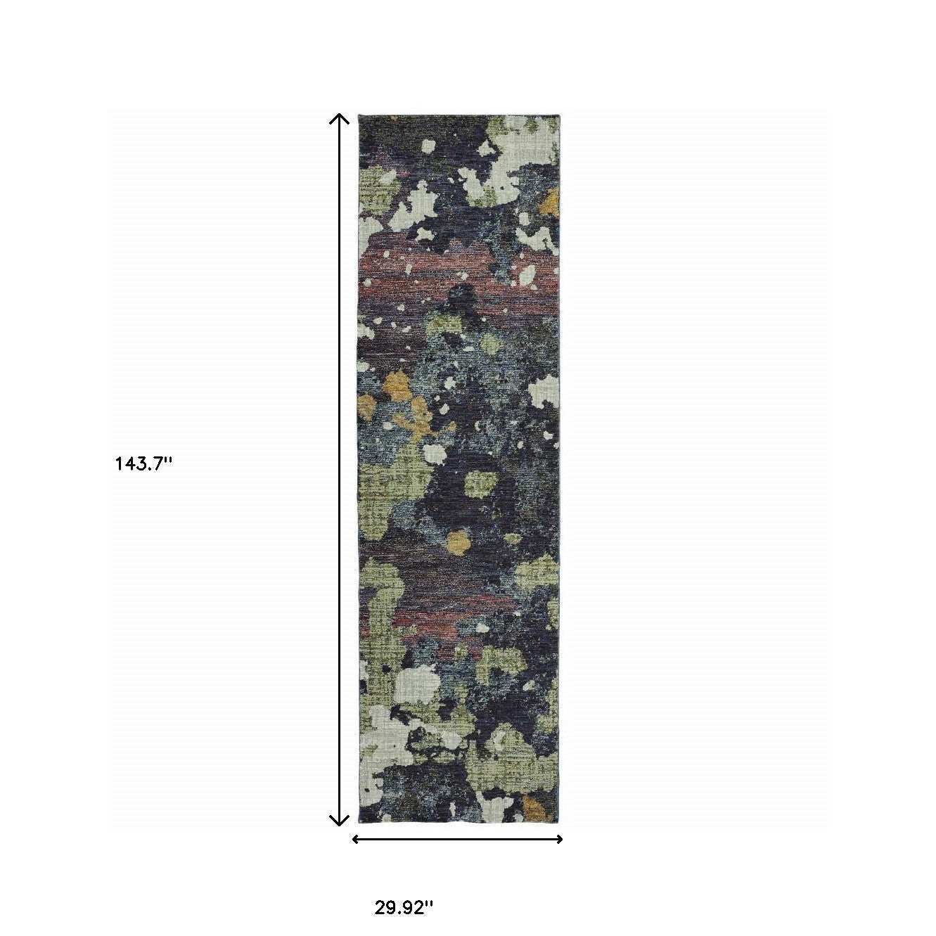 12' Runner Navy and Green Abstract Power Loom Runner Rug - Homeroots - Flyclothing LLC