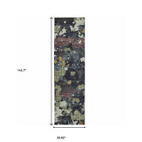 12' Runner Navy and Green Abstract Power Loom Runner Rug - Homeroots - Flyclothing LLC