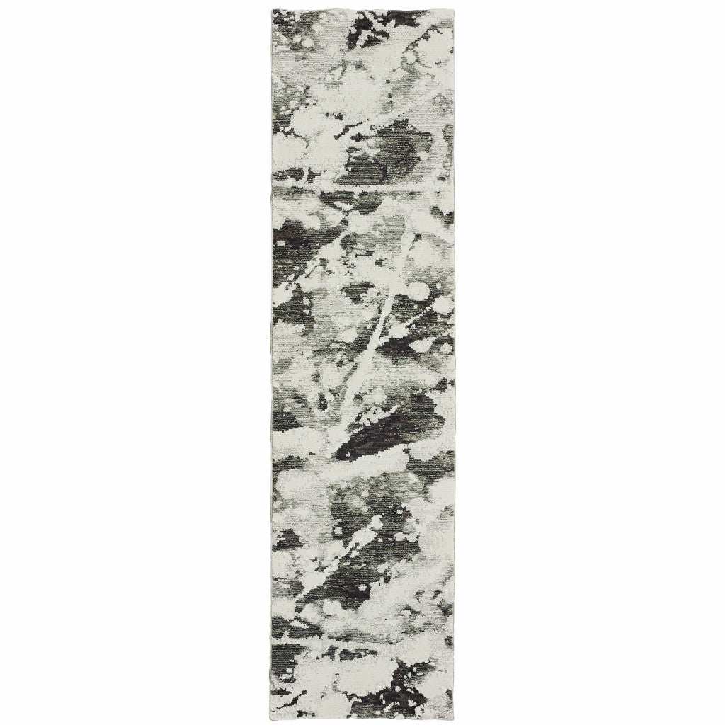8' Runner Charcoal and White Abstract Power Loom Runner Rug - Homeroots - Flyclothing LLC