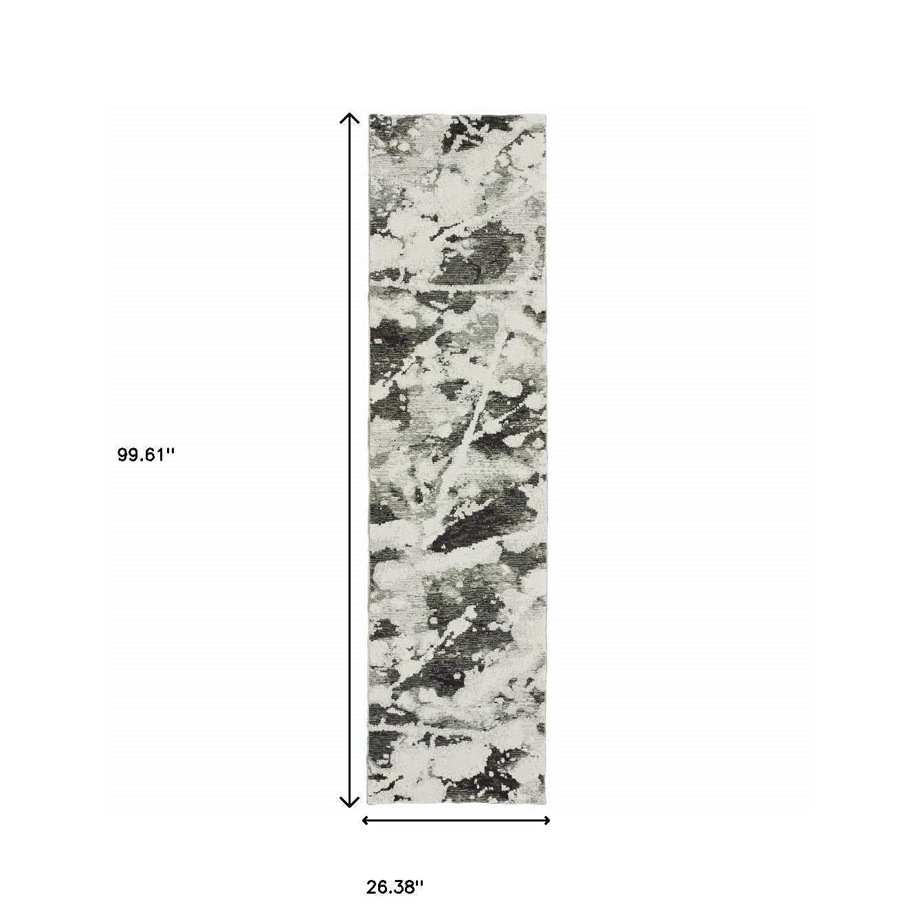 8' Runner Charcoal and White Abstract Power Loom Runner Rug - Homeroots - Flyclothing LLC