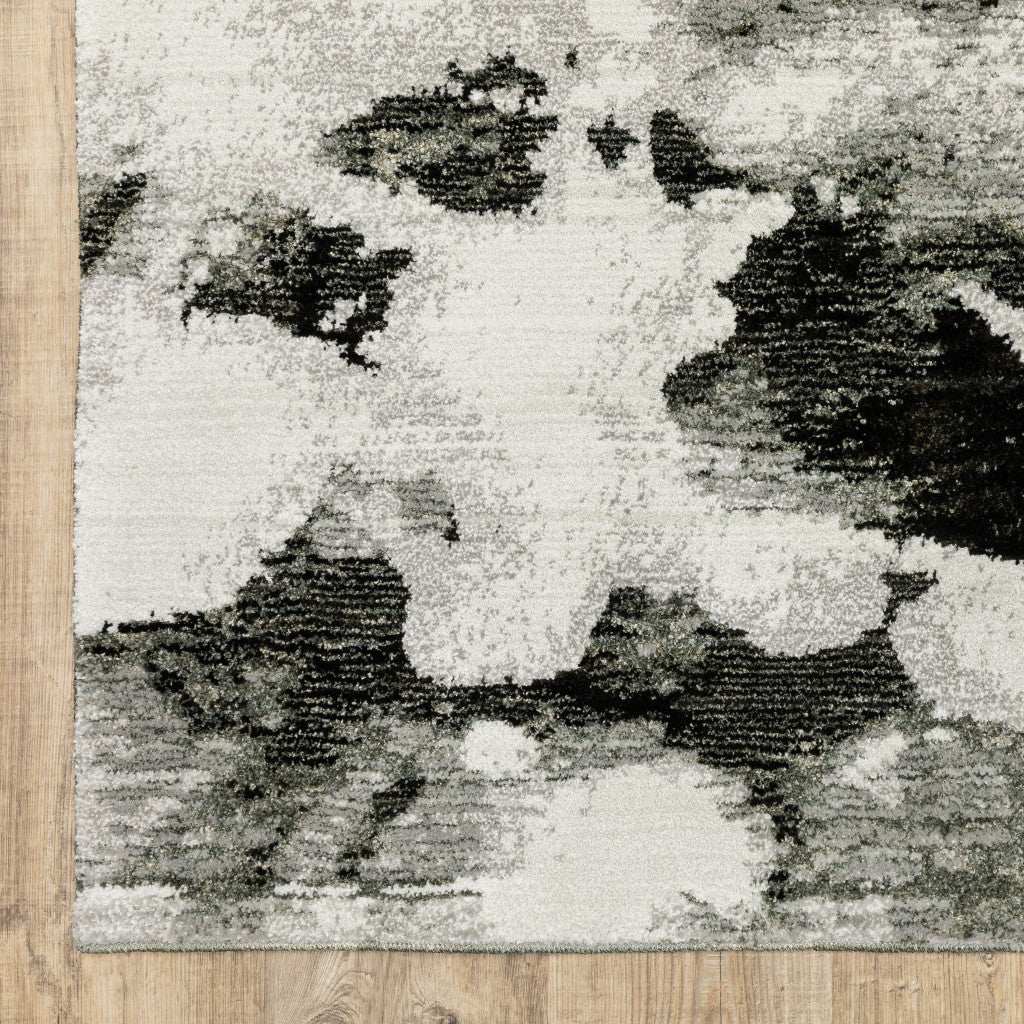 8' Runner Charcoal and White Abstract Power Loom Runner Rug - Homeroots - Flyclothing LLC