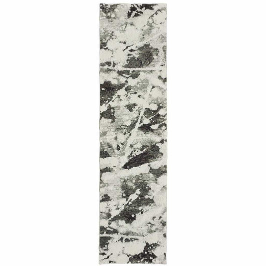12' Runner Charcoal and White Abstract Power Loom Runner Rug - Homeroots - Flyclothing LLC