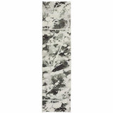 12' Runner Charcoal and White Abstract Power Loom Runner Rug - Homeroots