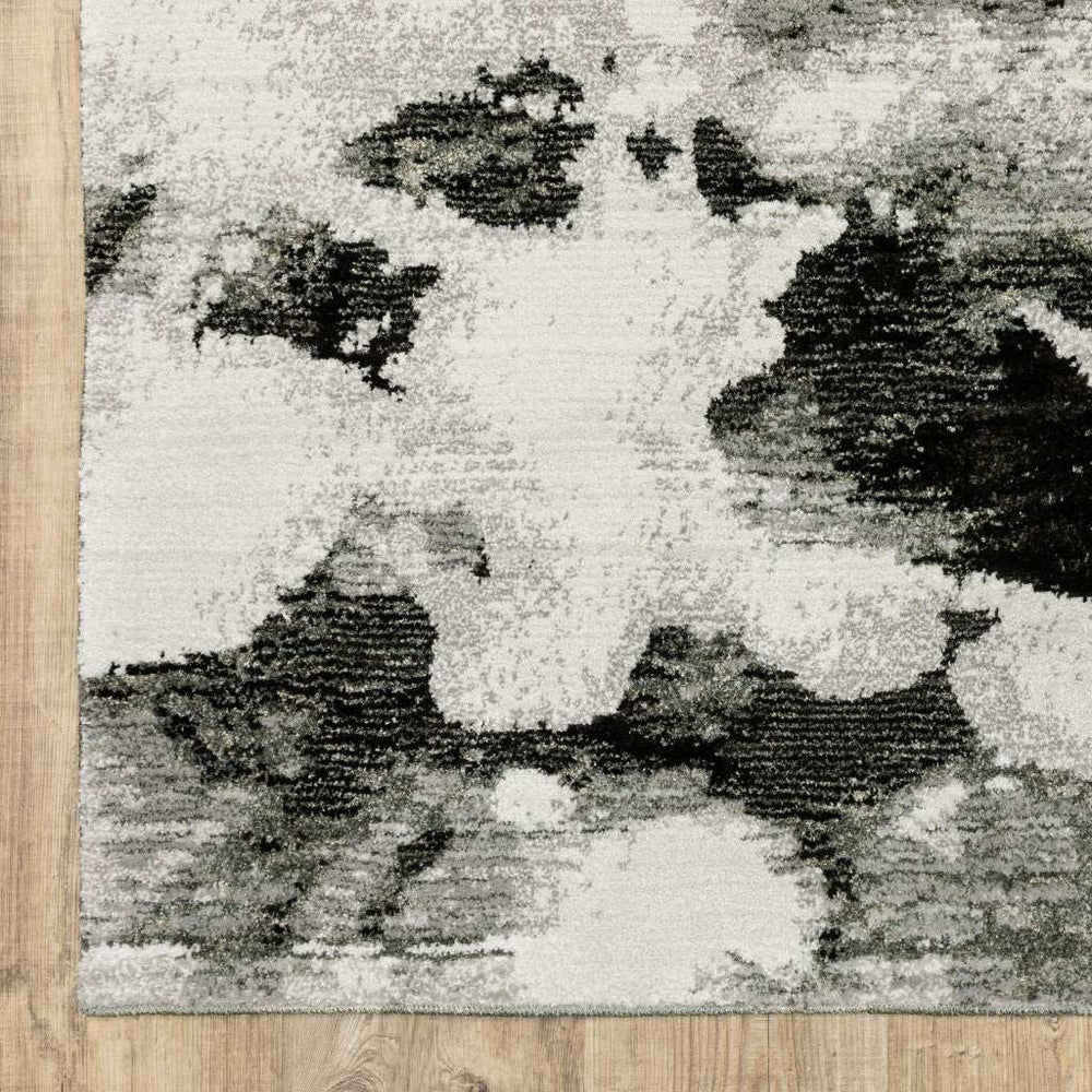 12' Runner Charcoal and White Abstract Power Loom Runner Rug - Homeroots - Flyclothing LLC