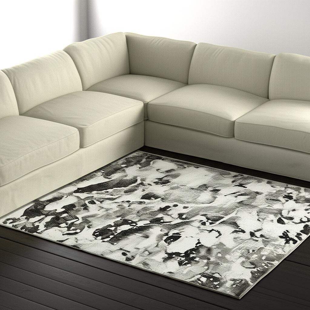 7' X 10' Gray and White Abstract Power Loom Area Rug - Homeroots - Flyclothing LLC