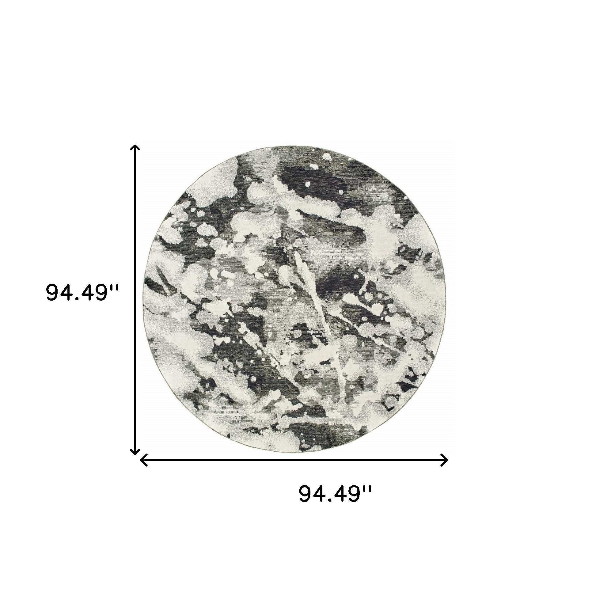 8' Gray and White Round Abstract Power Loom Area Rug - Homeroots - Flyclothing LLC