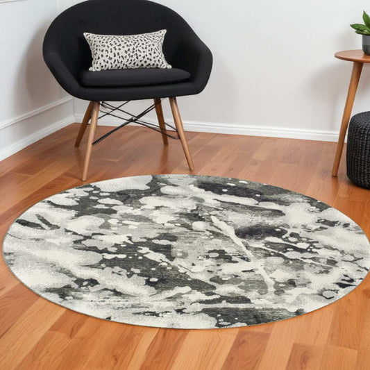 8' Gray and White Round Abstract Power Loom Area Rug - Homeroots - Flyclothing LLC