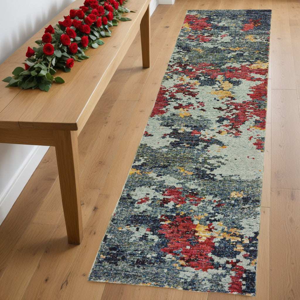 8' Runner Blue Abstract Power Loom Runner Rug - Homeroots - Flyclothing LLC