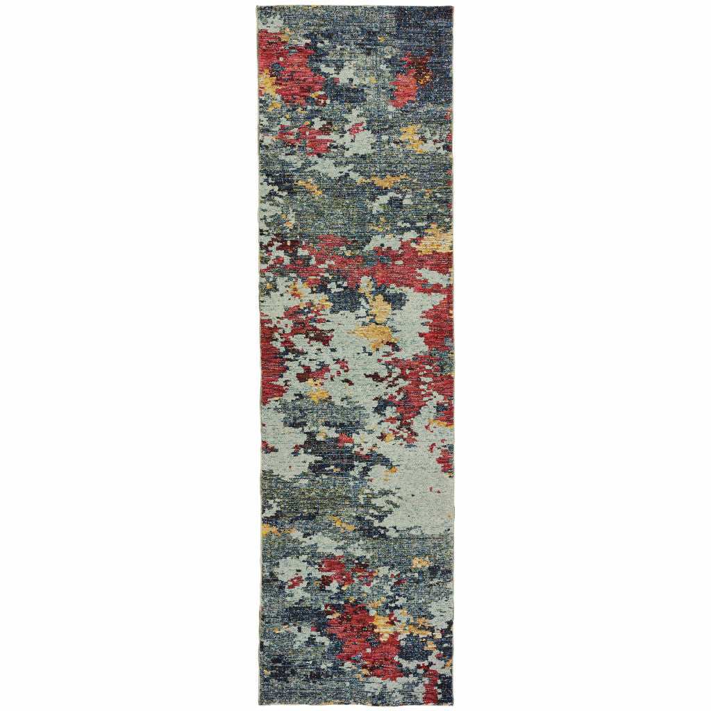 12' Runner Blue and Red Abstract Power Loom Runner Rug - Homeroots - Flyclothing LLC