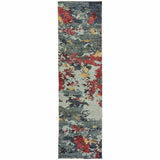 12' Runner Blue and Red Abstract Power Loom Runner Rug