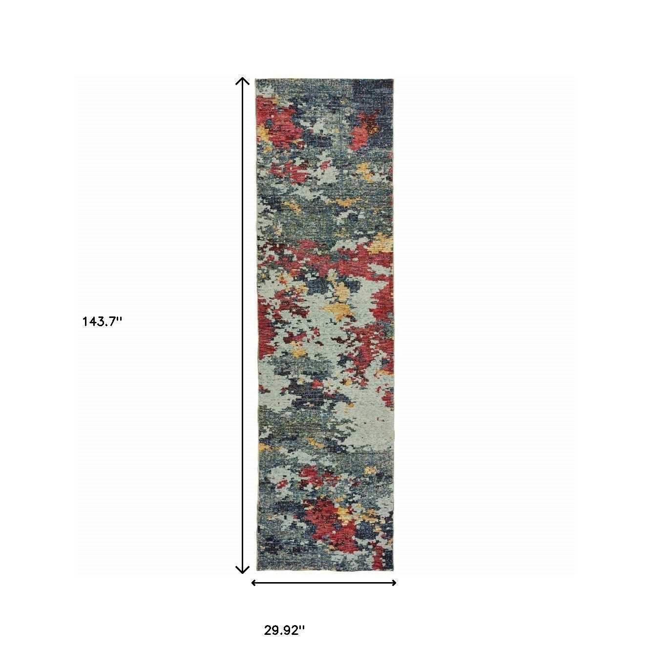 12' Runner Blue and Red Abstract Power Loom Runner Rug - Homeroots - Flyclothing LLC