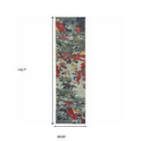 12' Runner Blue and Red Abstract Power Loom Runner Rug
