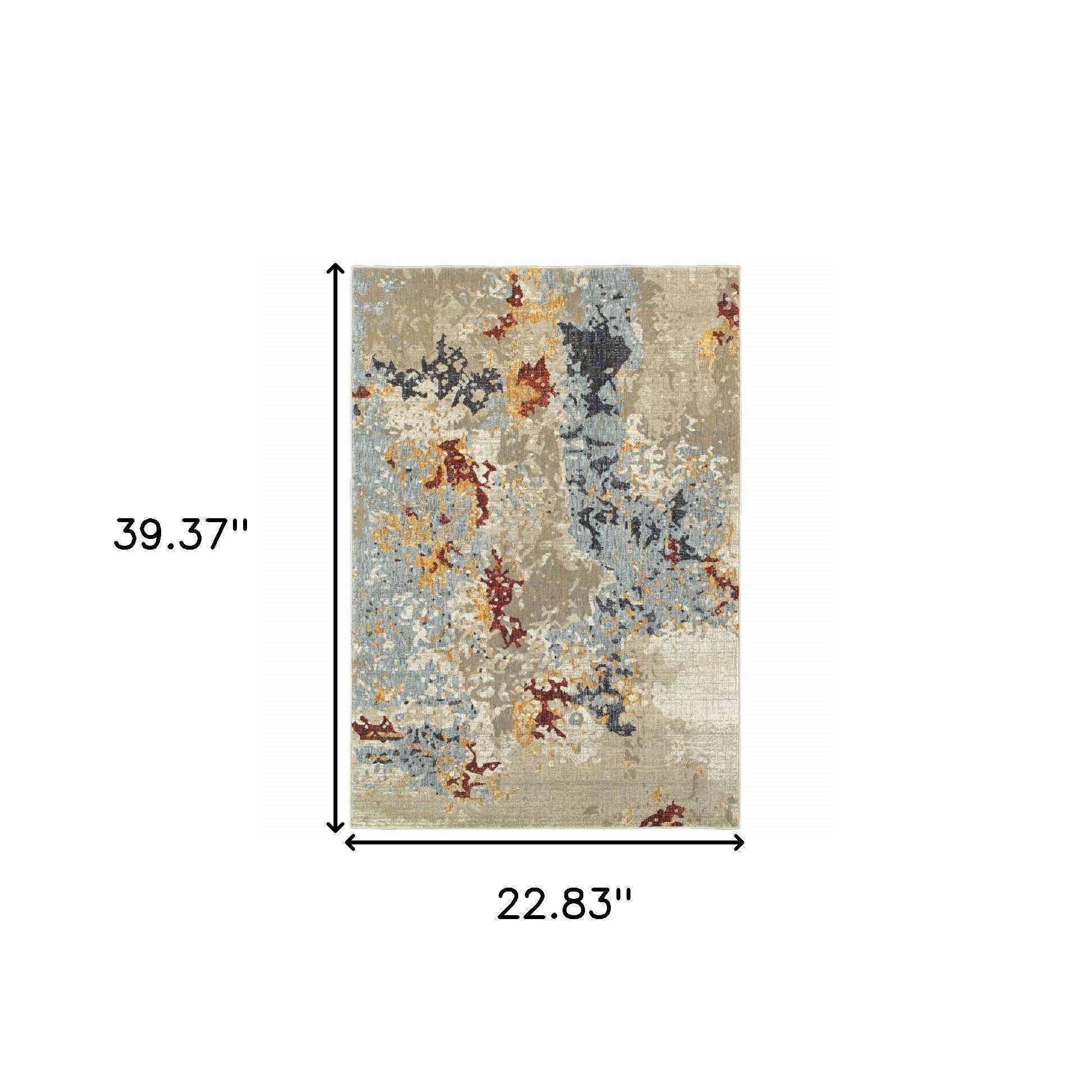 2' X 3' Blue and Beige Abstract Power Loom Area Rug - Homeroots - Flyclothing LLC