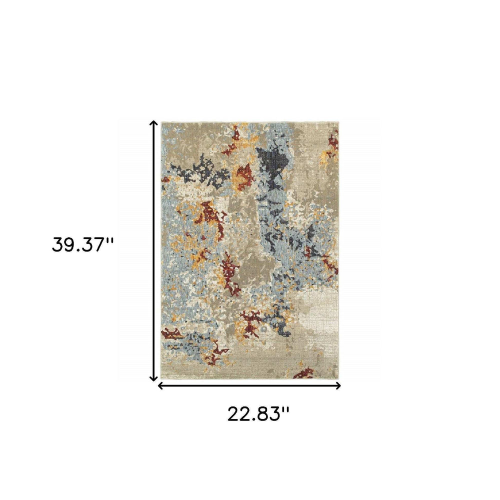 2' X 3' Blue and Beige Abstract Power Loom Area Rug - Homeroots - Flyclothing LLC