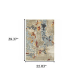 2' X 3' Blue and Beige Abstract Power Loom Area Rug