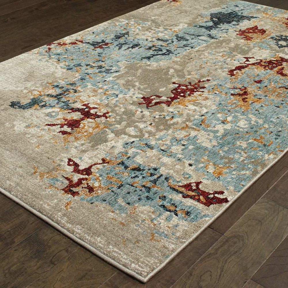 2' X 3' Blue and Beige Abstract Power Loom Area Rug - Homeroots - Flyclothing LLC