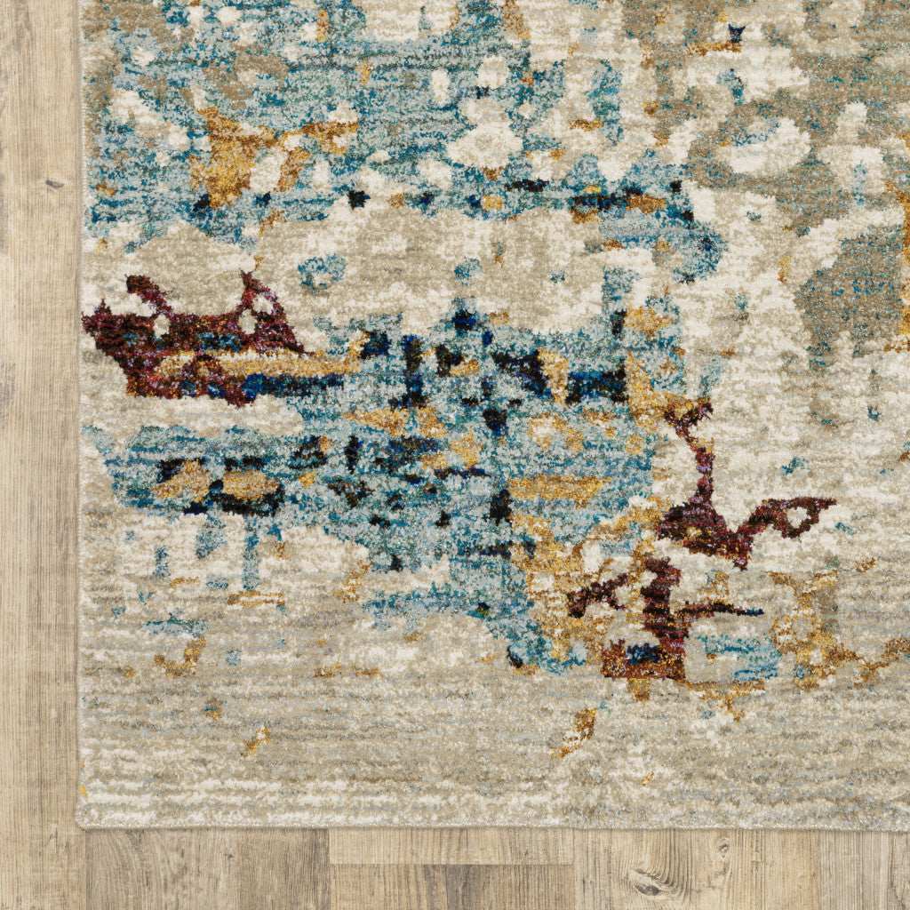 2' X 3' Blue and Beige Abstract Power Loom Area Rug - Homeroots - Flyclothing LLC