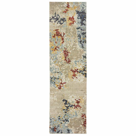 8' Runner Blue and Beige Abstract Power Loom Runner Rug - Homeroots - Flyclothing LLC