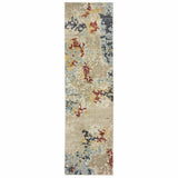 12' Runner Beige and Blue Abstract Power Loom Runner Rug - Homeroots - Flyclothing LLC
